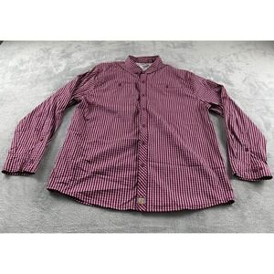 Reel Legends Mens XL Maroon Check Performance Fishing Shirt Mesh Lined Stretch